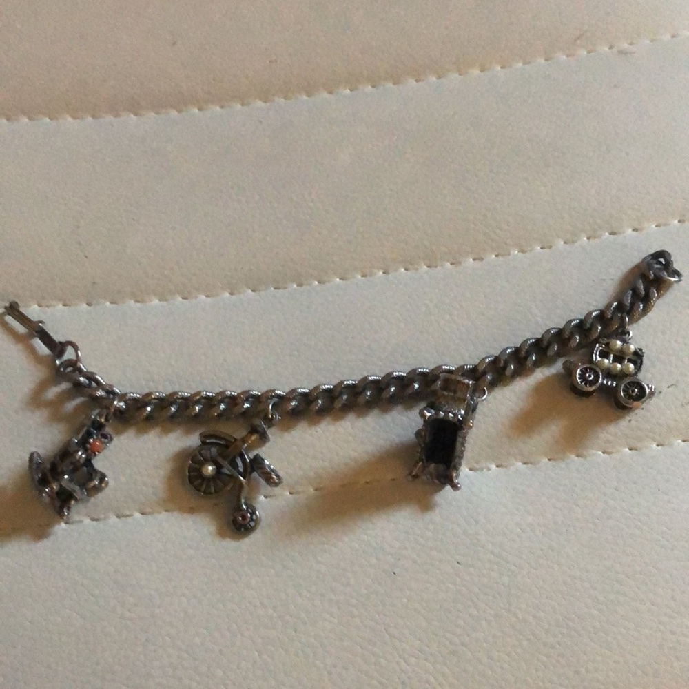 Vintage Silver Charm Bracelet with Turquoise Accents - Picture 6 of 9